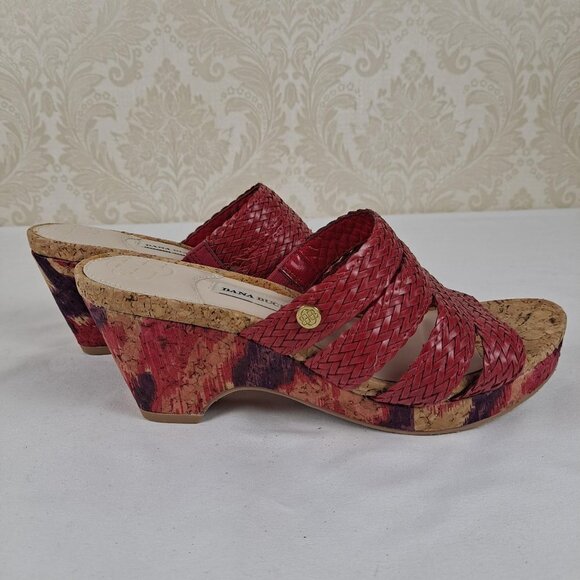 Dana Buchman Size 6M Billy Sandals Red Woven Braided Straps Cork Sole NWOT - Picture 5 of 15
